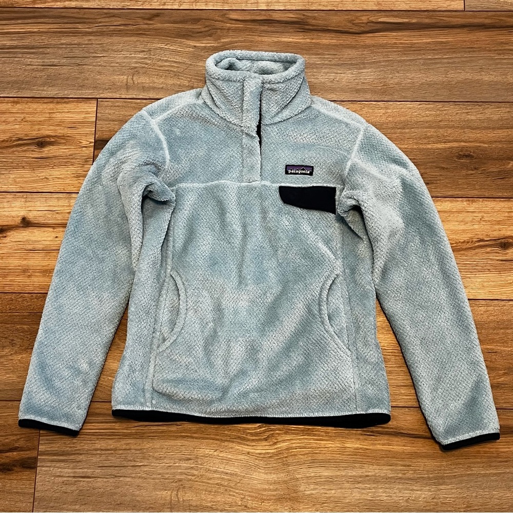 Patagonia 1/4 Snap T Fleece Pullover SZ Small Light Blue Navy Sweatshirt Jacket